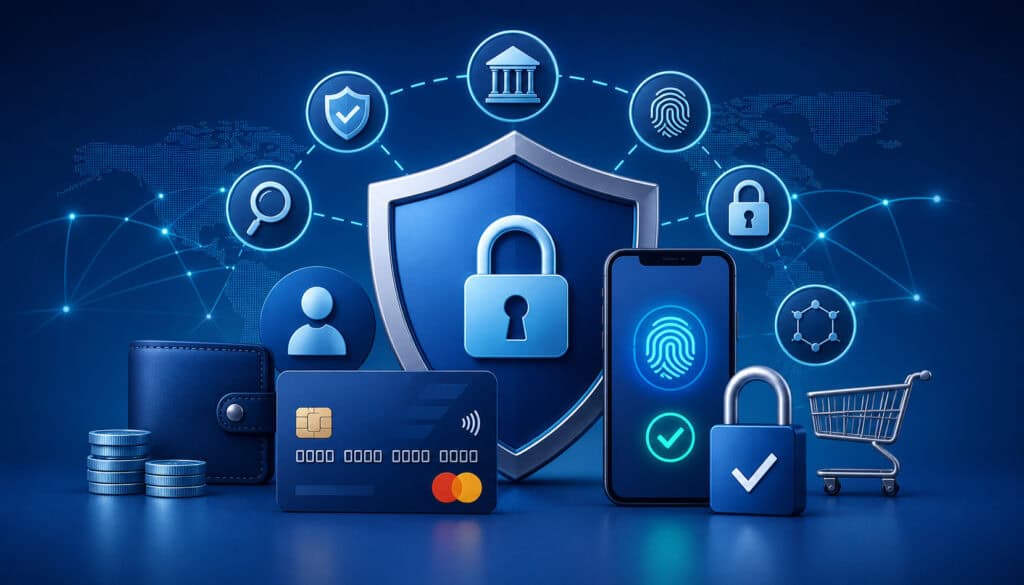 Secure online payment and fraud protection illustration